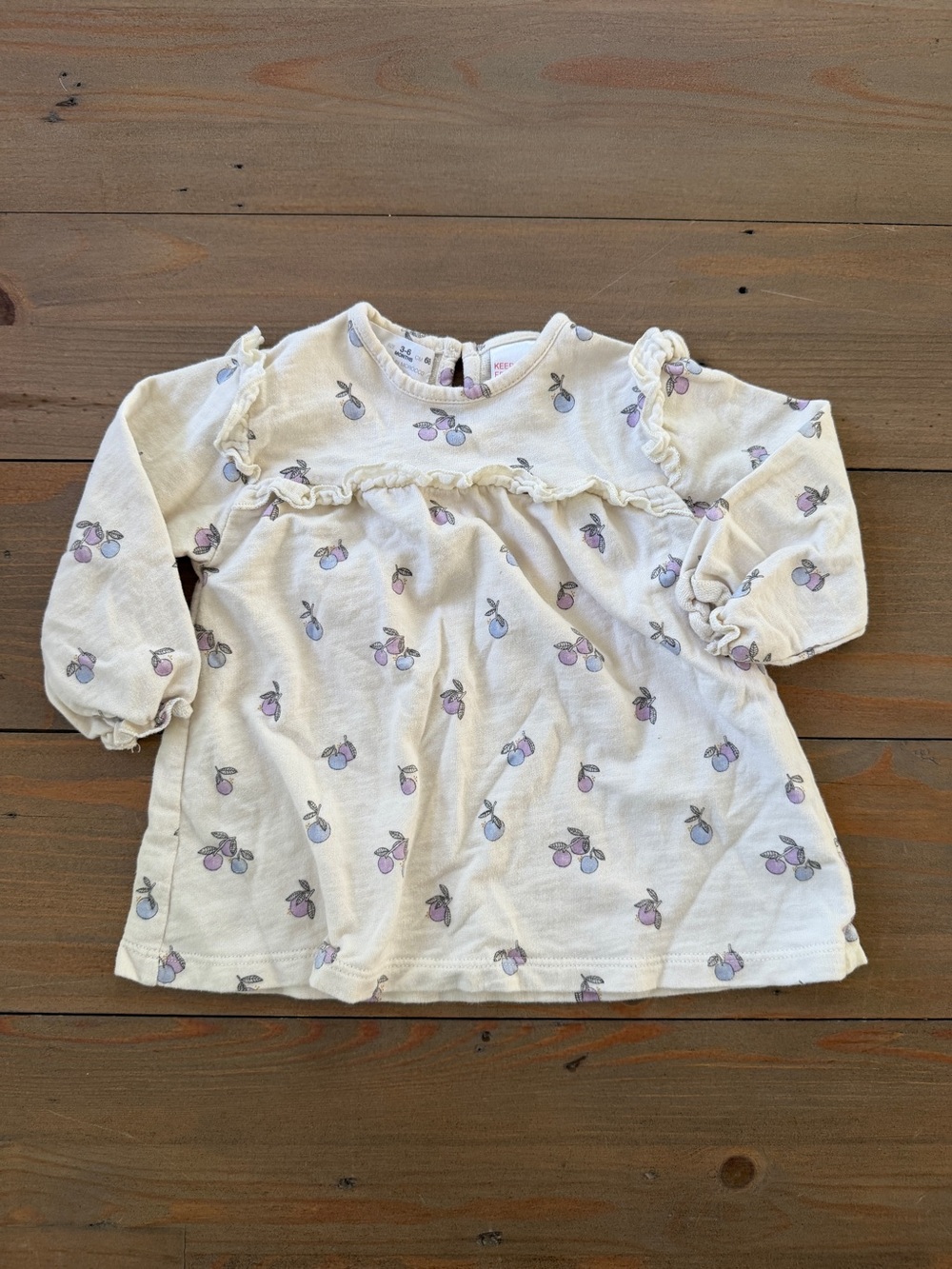 Zara Girls Cream Long-Sleeve Top with Lavender Plum Print - 3-6 Months